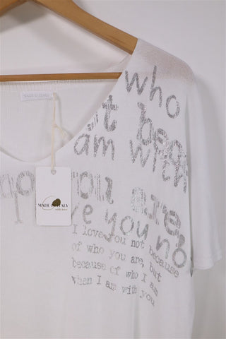 חולצת סריג נשפכת בלבן וכסף- L-XL