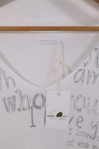 חולצת סריג נשפכת בלבן וכסף- L-XL