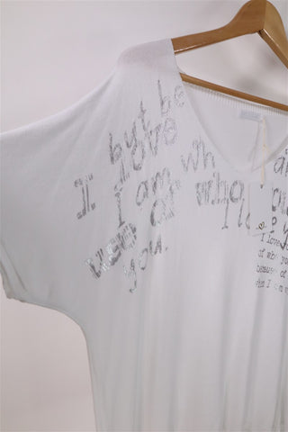 חולצת סריג נשפכת בלבן וכסף- L-XL