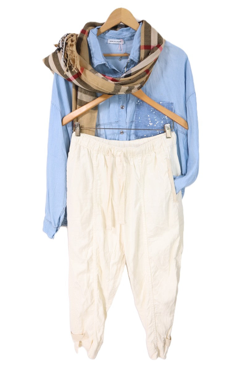 מכנסי בד ZARA בשמנת- M-L