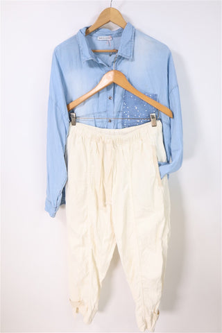 מכנסי בד ZARA בשמנת- M-L