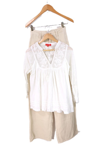 חולצת תחרה מעוצבת בשמנת- M