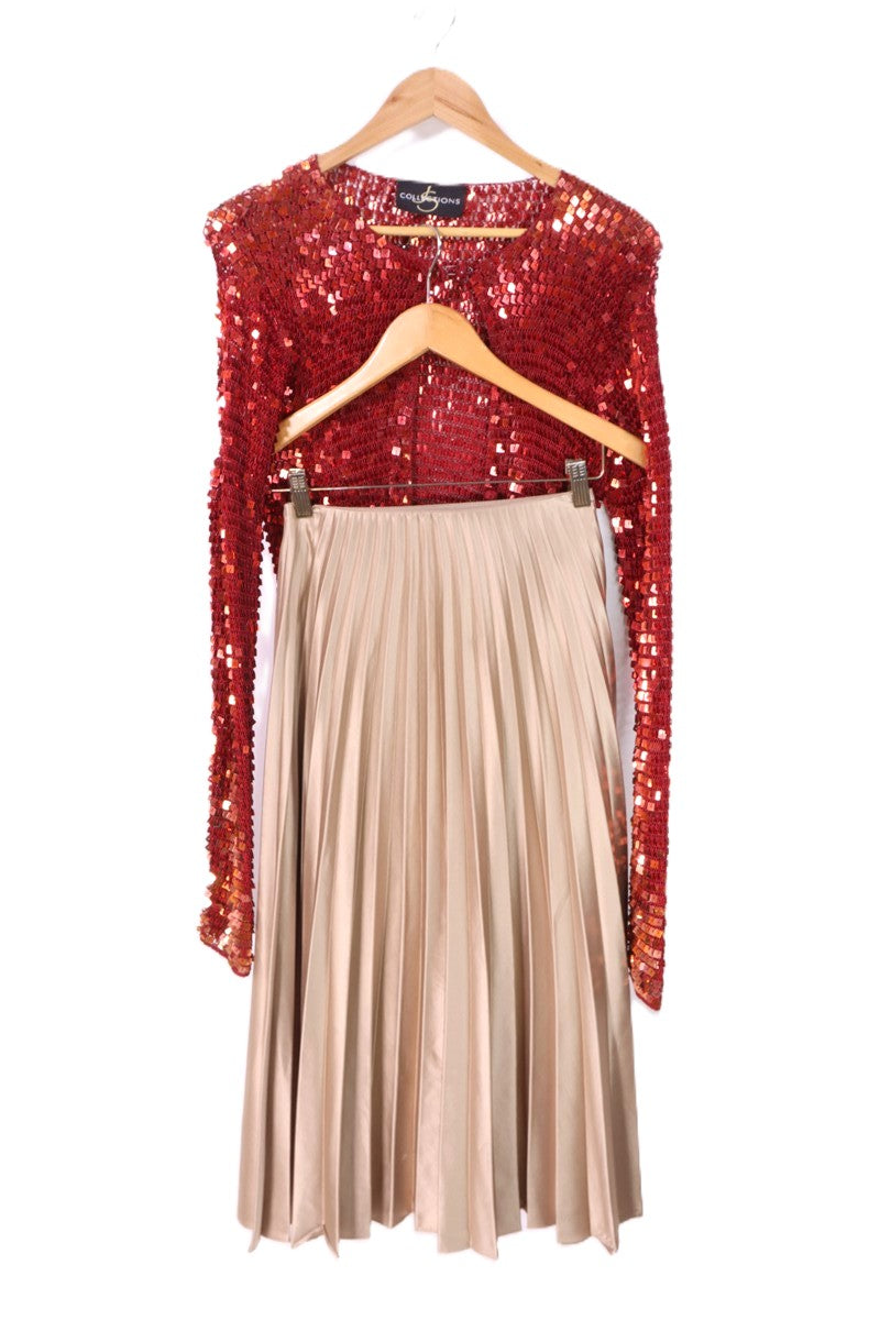 חצאית פליסה ZARA סטן זהובה- XS