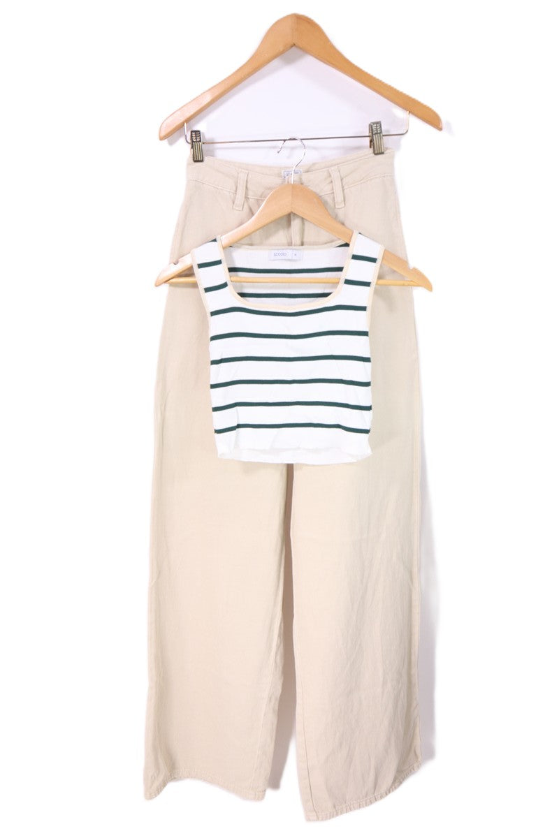 חולצת גופיה קרופ פסים בשחור- XS-M