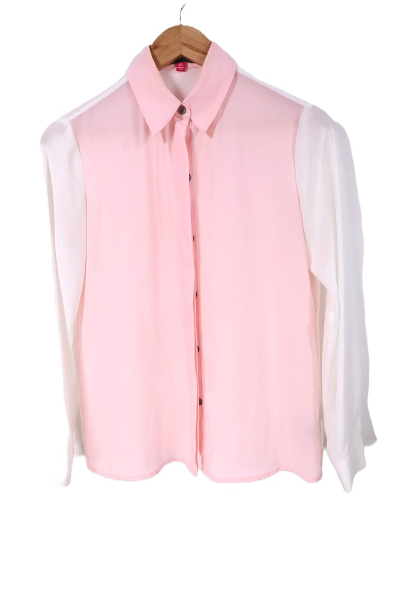 חולצה מכופתרת בלבן וורוד- XS