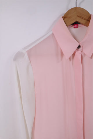 חולצה מכופתרת בלבן וורוד- XS