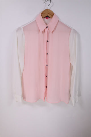 חולצה מכופתרת בלבן וורוד- XS