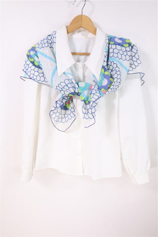 חולצה רטרו מכופתרת בלבן - XS-S