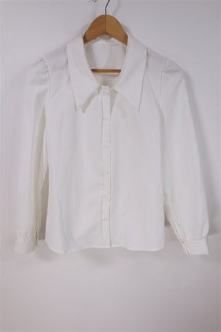 חולצה רטרו מכופתרת בלבן - XS-S