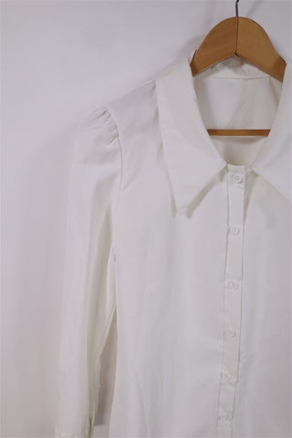 חולצה רטרו מכופתרת בלבן - XS-S