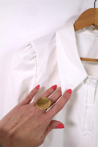 חולצה רטרו מכופתרת בלבן - XS-S