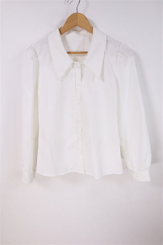 חולצה רטרו מכופתרת בלבן - XS-S