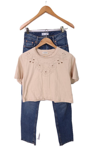 חולצת טי שרט קרופ קרושה בקרם- M