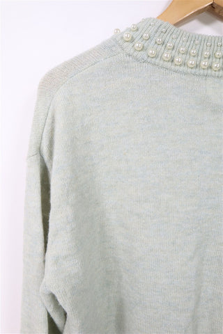 סריג מעוצב ירקרק עם פנינים- S-M