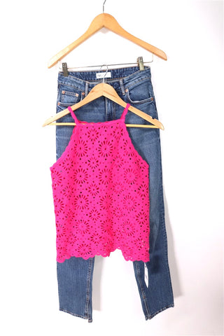 חולצת סריג קרושה חדשה בפוקסיה- XS-M