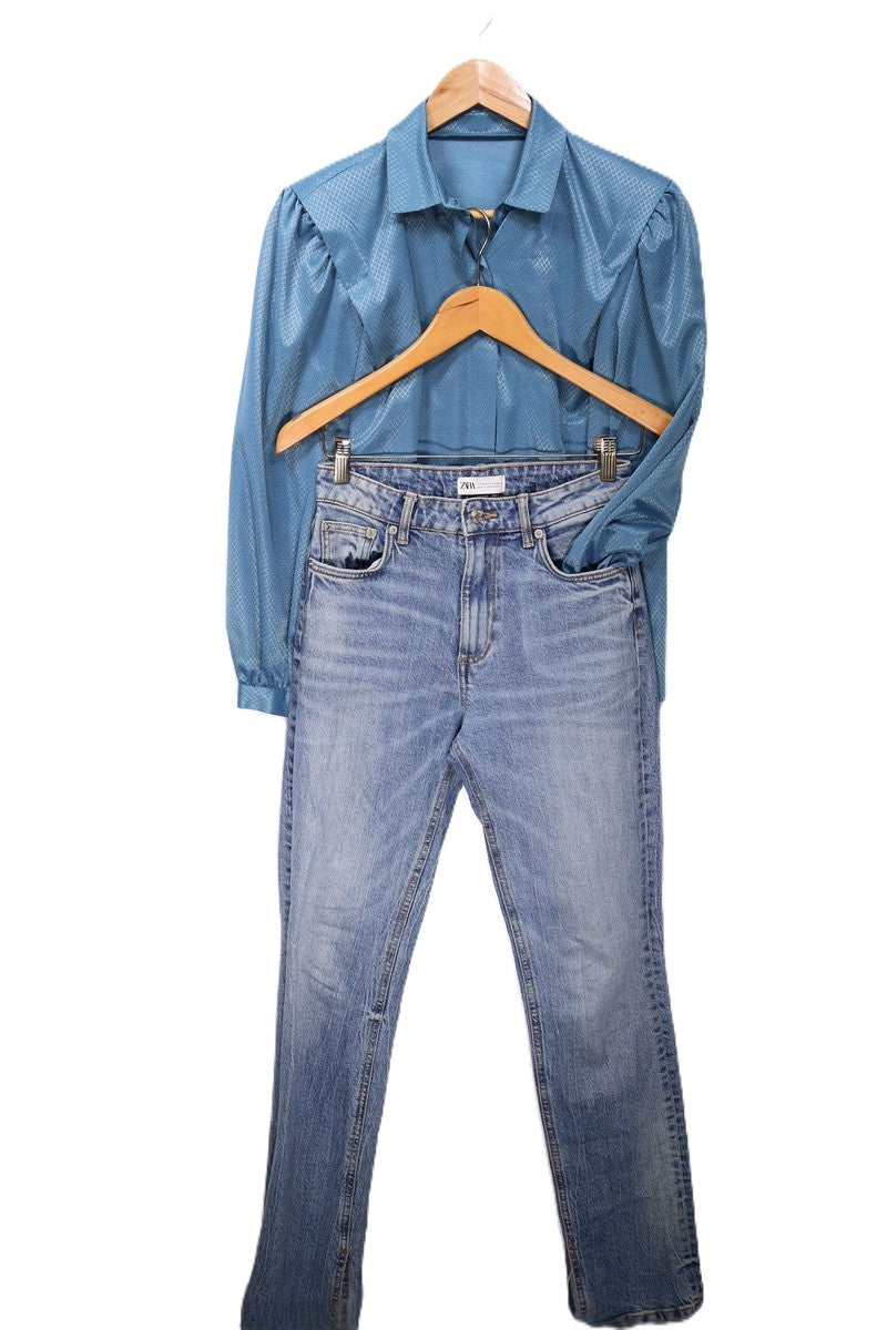 גינס ישר בכחול משופשף Zara - XS