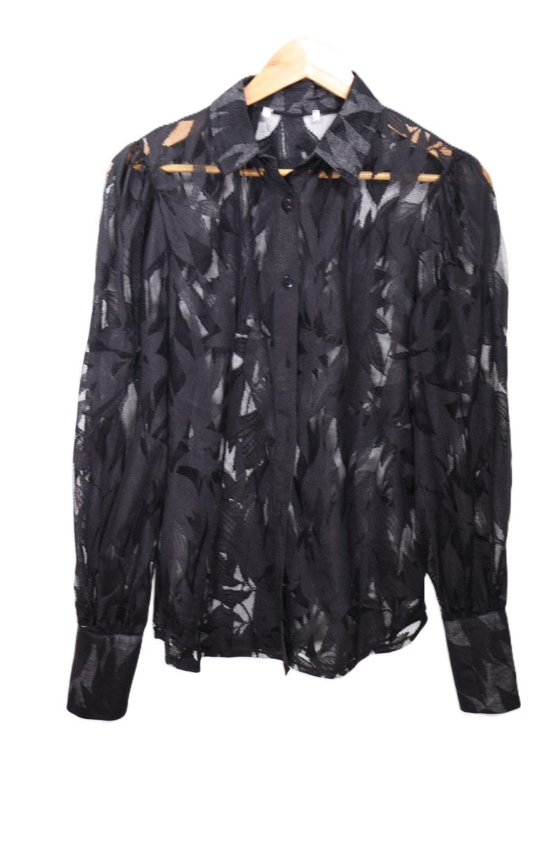 חולצת וינטיג שיפון תחרה בשחור-S-L