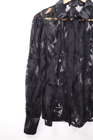 חולצת וינטיג שיפון תחרה בשחור-S-L