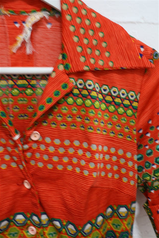 שמלת וינטיג גאומטרית באדום- S-M