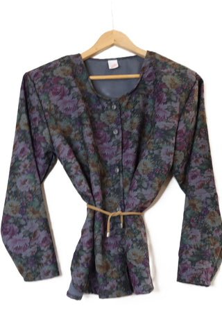 גקט וינטיג פרחוני בסגול וכחול- XL