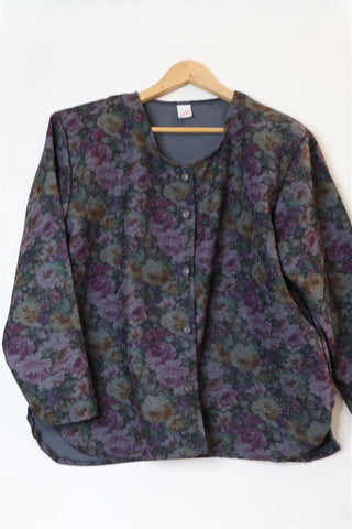 גקט וינטיג פרחוני בסגול וכחול- XL