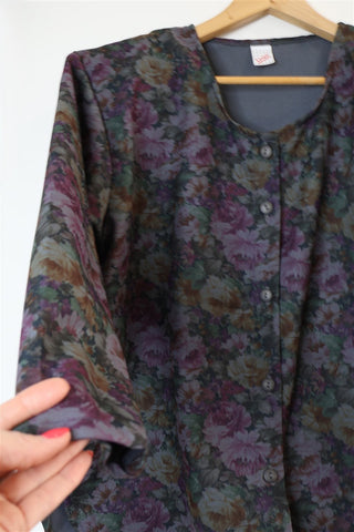 גקט וינטיג פרחוני בסגול וכחול- XL