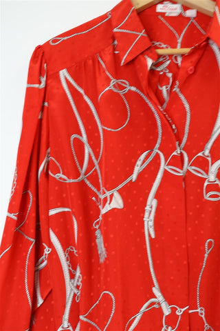 חולצת וינטיג שרשראות וחבלים באדום -L-XL