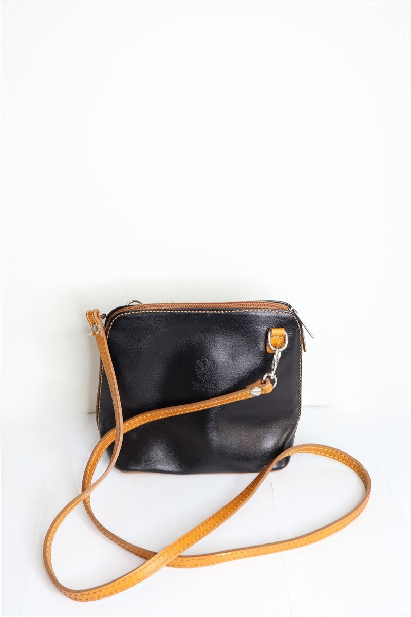 תיק עור איטלקי בשחור וחום- OS