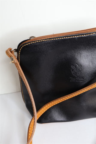 תיק עור איטלקי בשחור וחום- OS