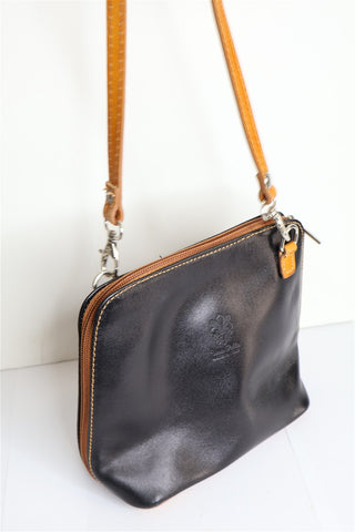 תיק עור איטלקי בשחור וחום- OS