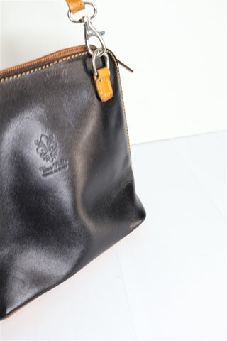 תיק עור איטלקי בשחור וחום- OS