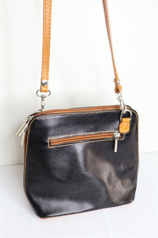 תיק עור איטלקי בשחור וחום- OS