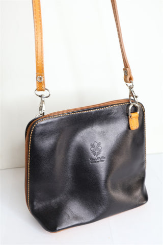 תיק עור איטלקי בשחור וחום- OS