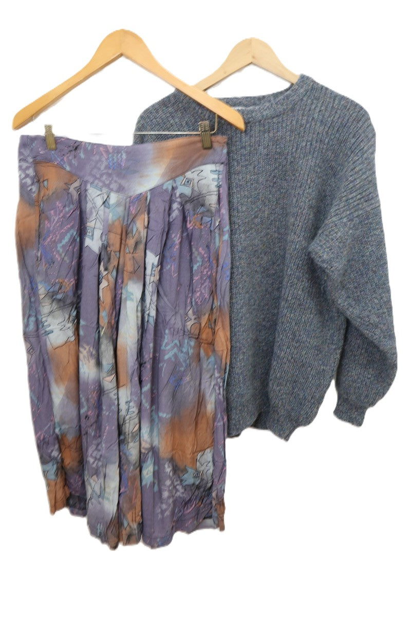 מכנסי חצאית וינטיג בגזרה מתרחבת בגווני סגול- L