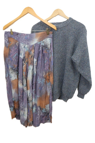 מכנסי חצאית וינטיג בגזרה מתרחבת בגווני סגול- L