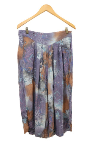 מכנסי חצאית וינטיג בגזרה מתרחבת בגווני סגול- L