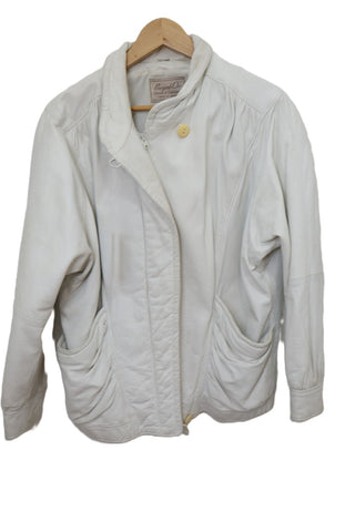 מעיל גקט עור וינטיג בלבן- M-L