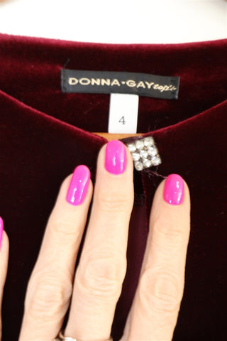 חולצת קטיפה וינטיג מעוצבת בבורדו -M