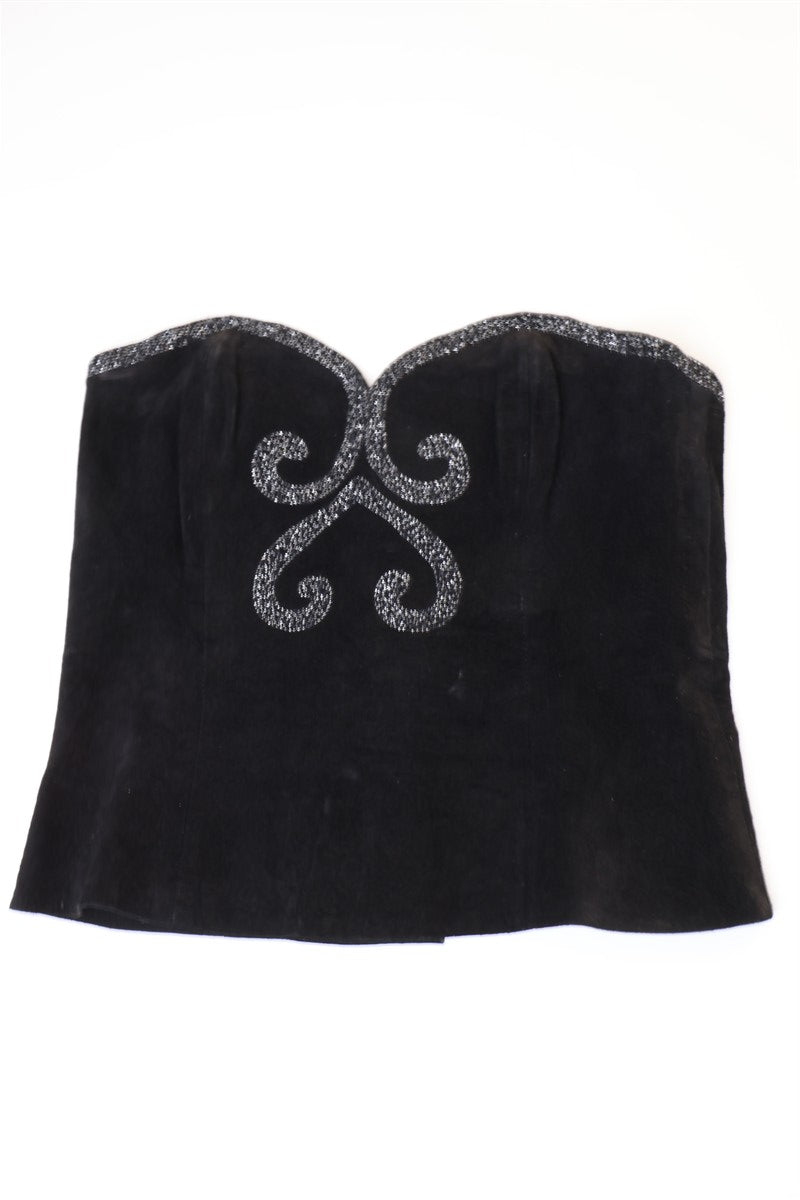 מחוך וינטיג זמש בשחור עם ניטים- XS-S