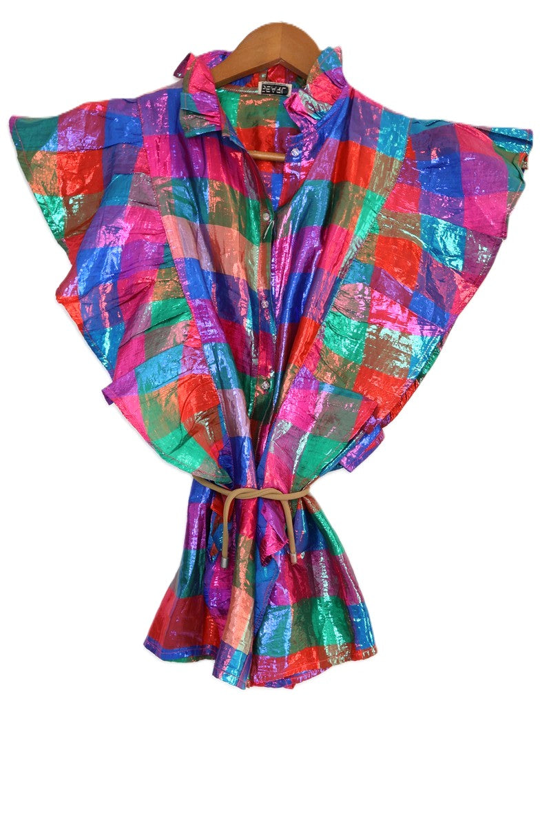 חולצת וינטיג משבצות מטאלית- M-L