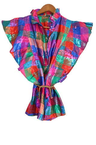 חולצת וינטיג משבצות מטאלית- M-L