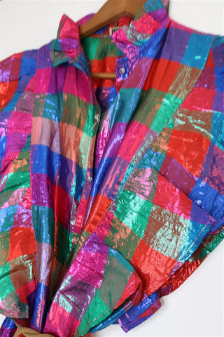 חולצת וינטיג משבצות מטאלית- M-L