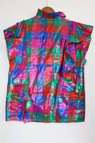 חולצת וינטיג משבצות מטאלית- M-L