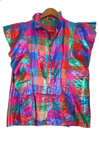 חולצת וינטיג משבצות מטאלית- M-L