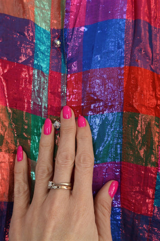 חולצת וינטיג משבצות מטאלית- M-L