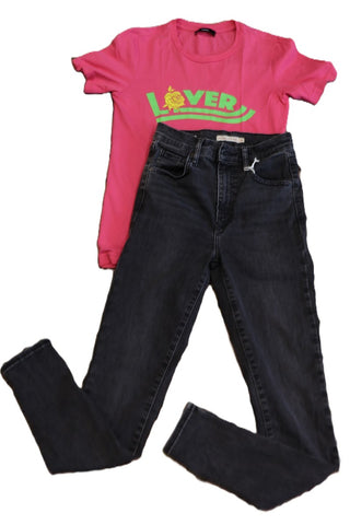 מכנסי ג'ינס LEVIS בגזרה גבוהה בשחור - M
