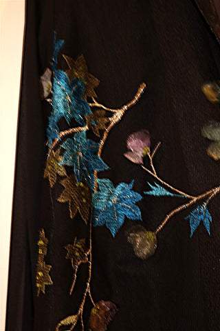 גקט שיפון וינטיג רקמת פרחים בשחור- L-XL