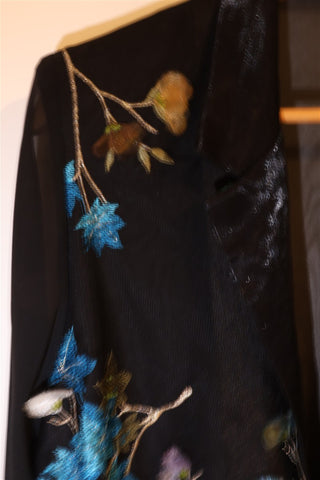 גקט שיפון וינטיג רקמת פרחים בשחור- L-XL