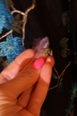 גקט שיפון וינטיג רקמת פרחים בשחור- L-XL