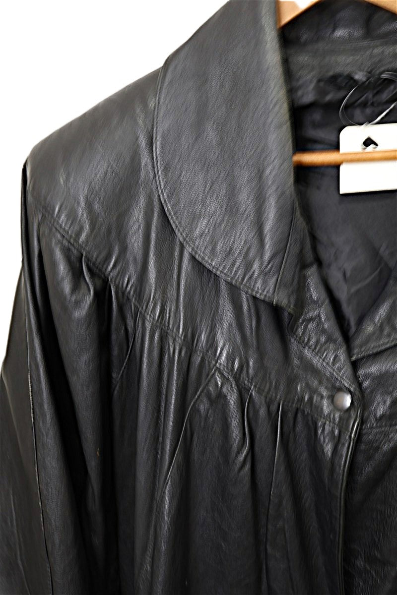 מעיל וינטג עור בשחור-XL-XXL, תמונה 3